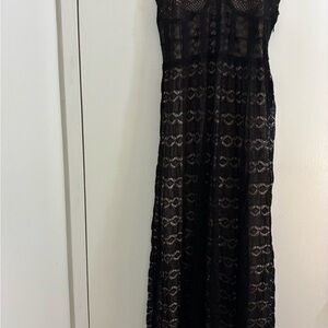 Zara Black Pointelle Knit Corset Sheer Patterned Gown